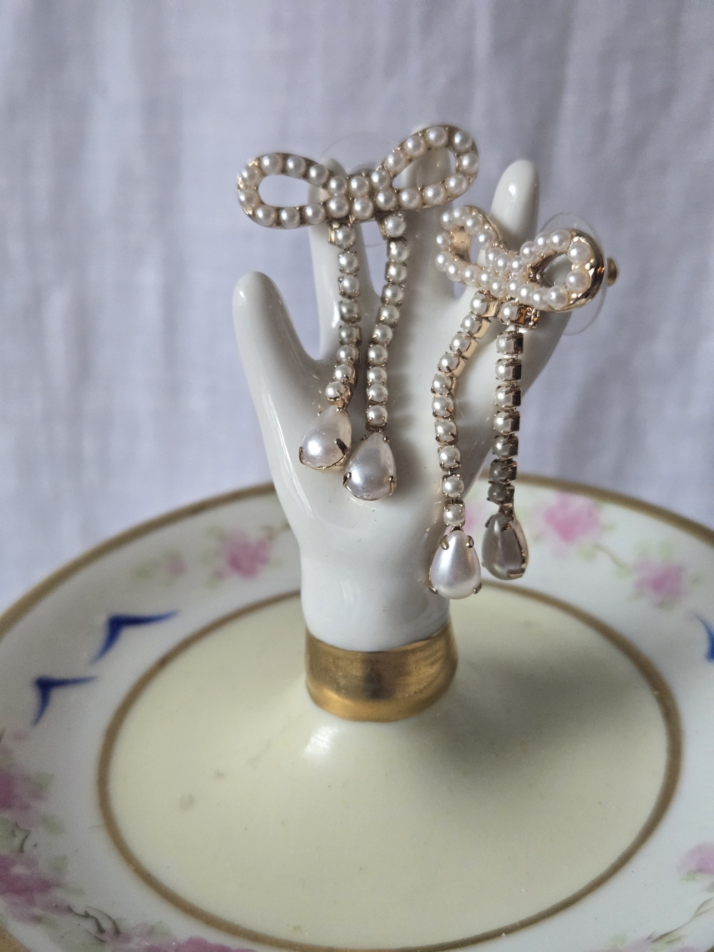 J. Crew Pearl Bow Drop Earrings - Gold Tone